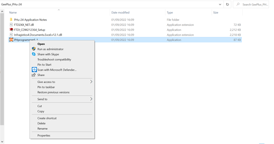 PHu-50 installation select properties